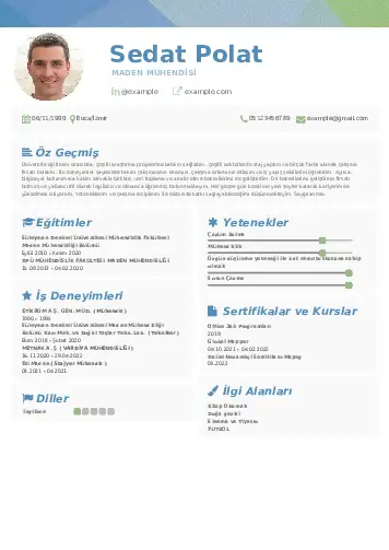 Maden Mühendisi Cv Örnekleri cv indir